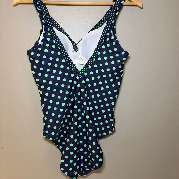 Boden Swimsuit One Piece Navy Teal Polka Dot Lined Size US 8 - Picture 3 of 7